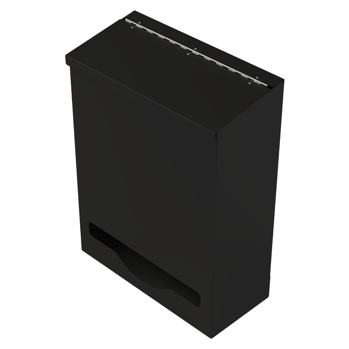 Single, Lidded, Bulk PPE dispenser-Black, empty angled slightly left.