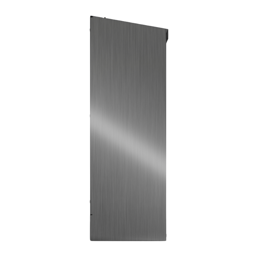 Bulk Dispenser, Tall Triple, Stainless Steel, wall mount. 3 compartments, top loading, top or bottom front dispensing. Empty, left side