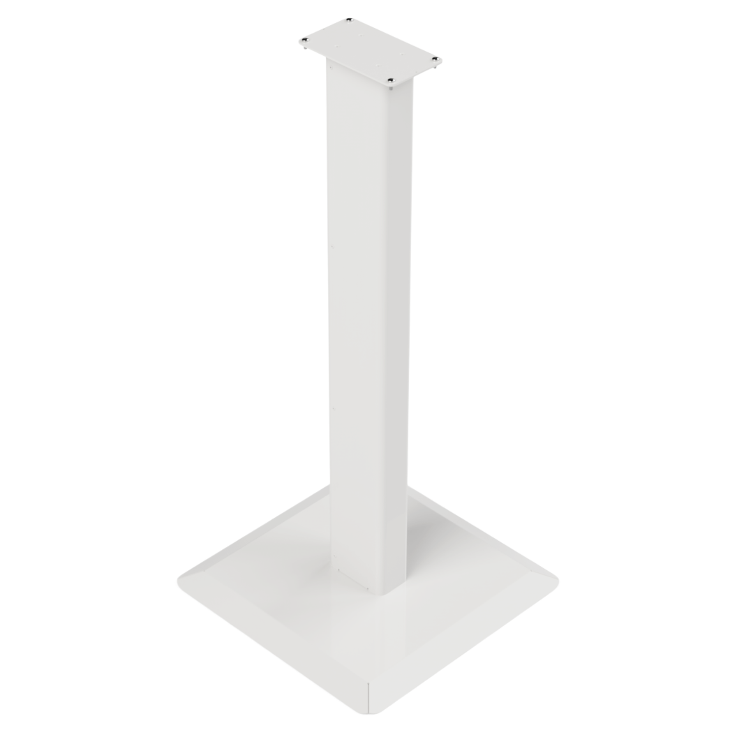 White, steel, floor stand with base and column, front facing slightly angled left