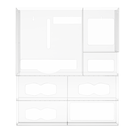 7 Compartment, Clear, PETG Wall/Door PPE Organizer, empty. Front facing.