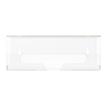 Clear PETG single compartment bag dispenser with side hole for loading and front bottom hole for dispensing. empty. 