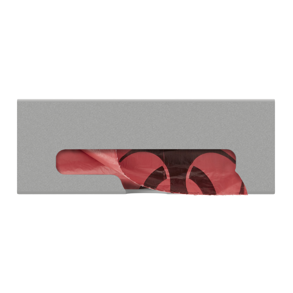 Beige ABS single compartment bag dispenser with side hole for loading and front bottom hole for dispensing. Showing Linen bags.