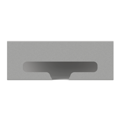 Beige ABS single compartment bag dispenser with side hole for loading and front bottom hole for dispensing. Empty.