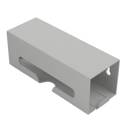 Beige ABS single compartment bag dispenser with side hole for loading and front bottom hole for dispensing. Empty. Angled slightly right.