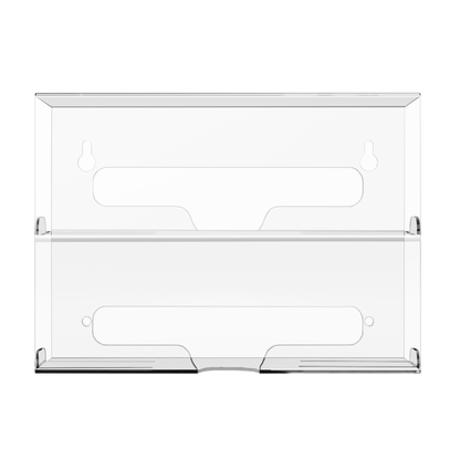 Clear PETG plastic, double compartment bag dispenser with side hole for loading and front bottom hole for dispensing. Empty. 