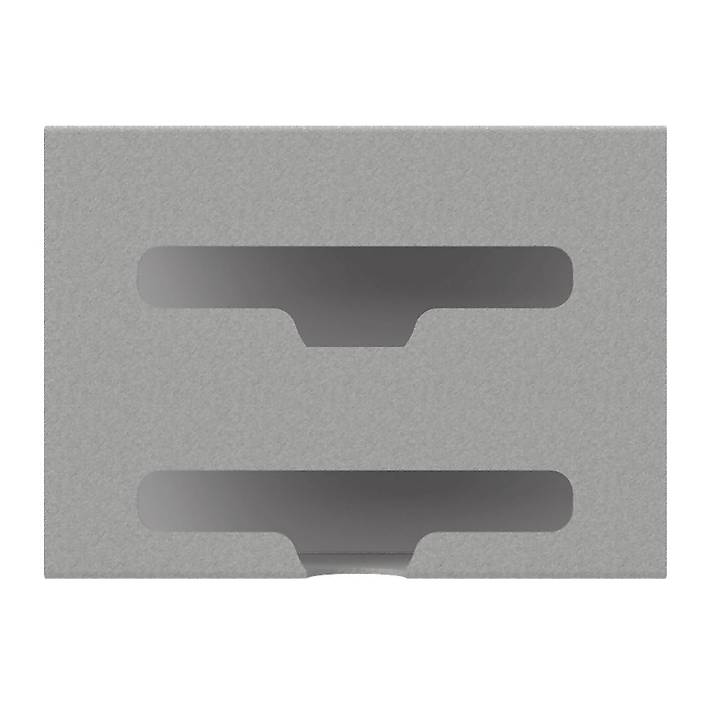 Beige, double compartment bag dispenser with side hole for loading and front bottom hole for dispensing. Empty. 