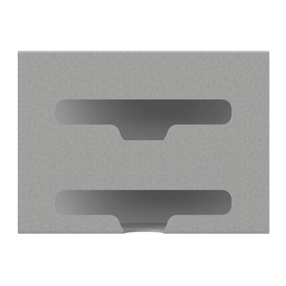 Beige, double compartment bag dispenser with side hole for loading and front bottom hole for dispensing. Empty. 