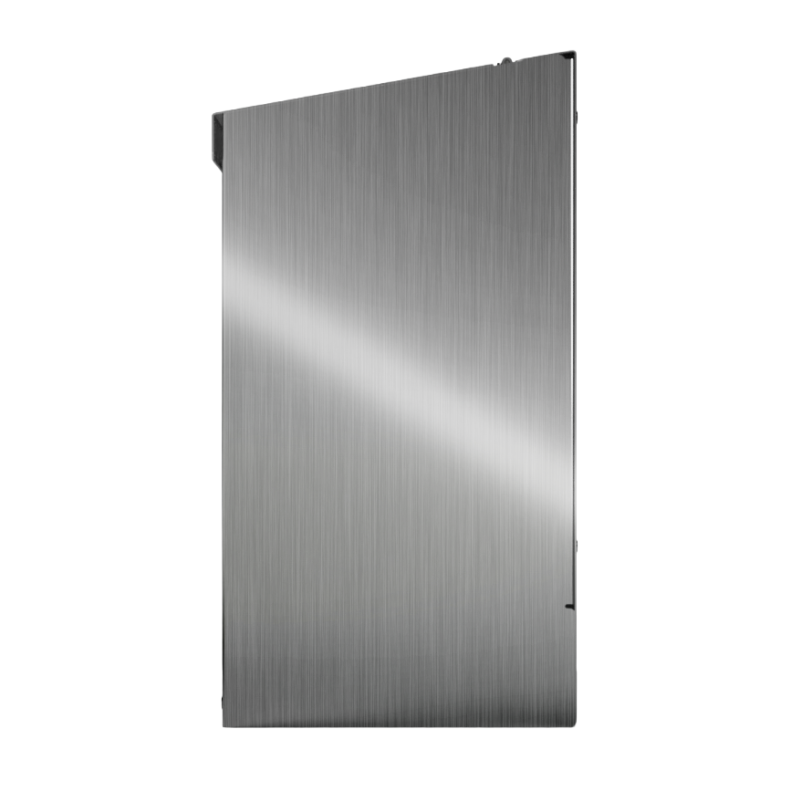 Bulk Dispenser, Short single, Stainless Steel, wall mount. top loading, top or bottom dispensing. Empty, right side