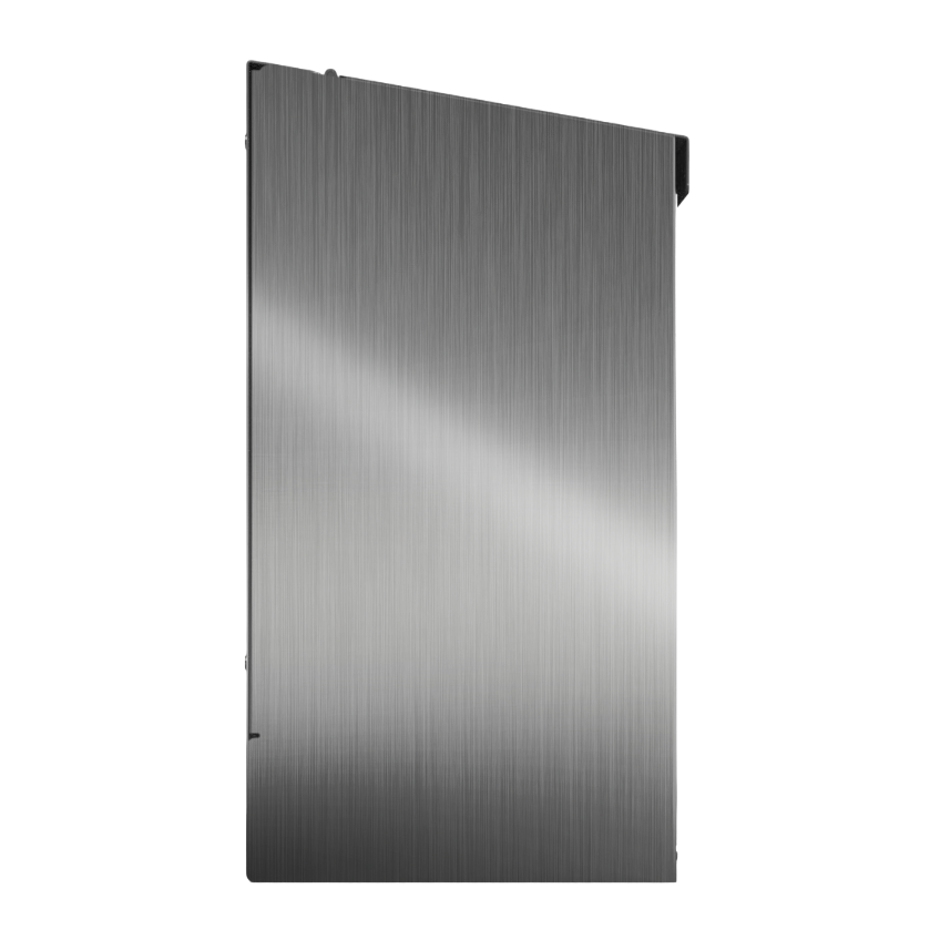 Bulk Dispenser, Short single, Stainless Steel, wall mount. top loading, top or bottom dispensing. Empty, left side