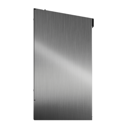 Bulk Dispenser, Short single, Stainless Steel, wall mount. top loading, top or bottom dispensing. Empty, left side