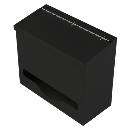 Single, Lidded, Bulk PPE dispenser-Black-empty.angled slightly left.