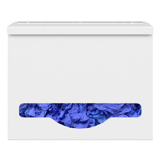 Single, Lidded, Bulk PPE dispenser-White filled with various consumable products inside 