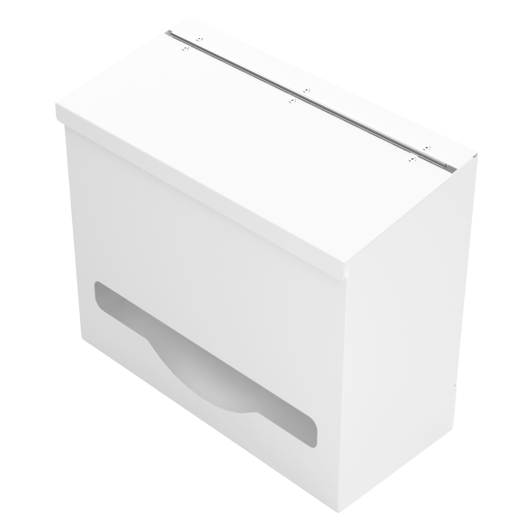 Single, Lidded, Bulk PPE dispenser-White-Empty. angled slightly left