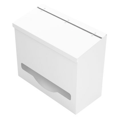 Single, Lidded, Bulk PPE dispenser-White-Empty. angled slightly left