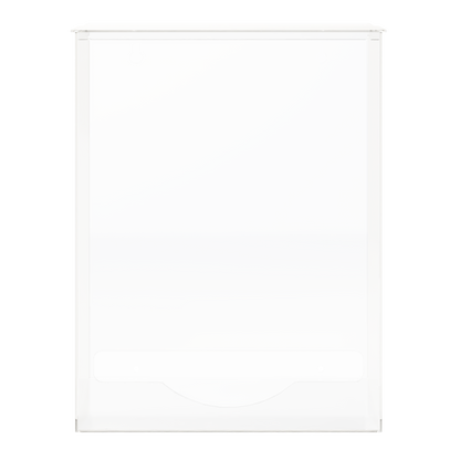 Single, tall, clear plastic bulk dispenser, empty. Has lid to load from top, front bottom hole for dispensing.