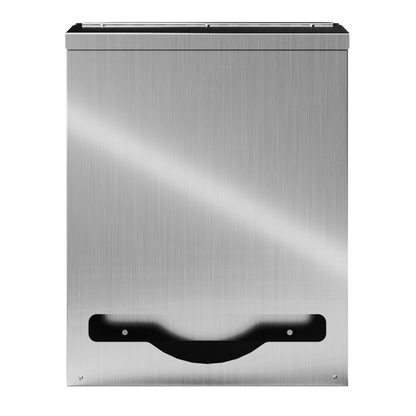 Bulk Dispenser, Tall Single, Stainless Steel, wall mount. top loading, top or bottom front dispensing. Empty and front facing