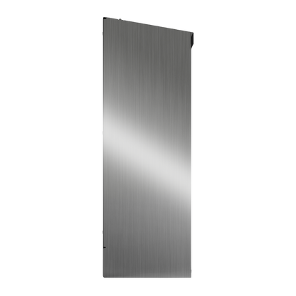Bulk Dispenser, Tall Single, Stainless Steel, wall mount. top loading, top or bottom front dispensing. Empty, left side view