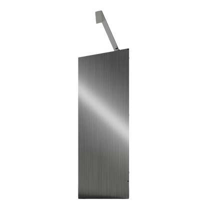 Bulk Dispenser, Tall Single, Stainless Steel, wall mount. top loading, top or bottom front dispensing. Empty, right side with the lid open