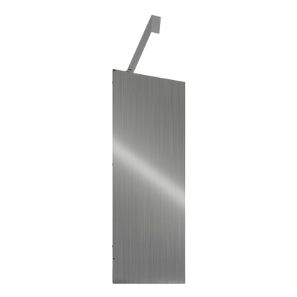 Bulk Dispenser, Tall Single, Stainless Steel, wall mount. top loading, top or bottom front dispensing. Empty, left side with lid open