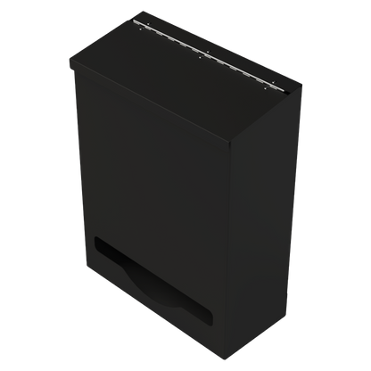 Single, Lidded, Bulk PPE dispenser-Black, empty angled slightly left.