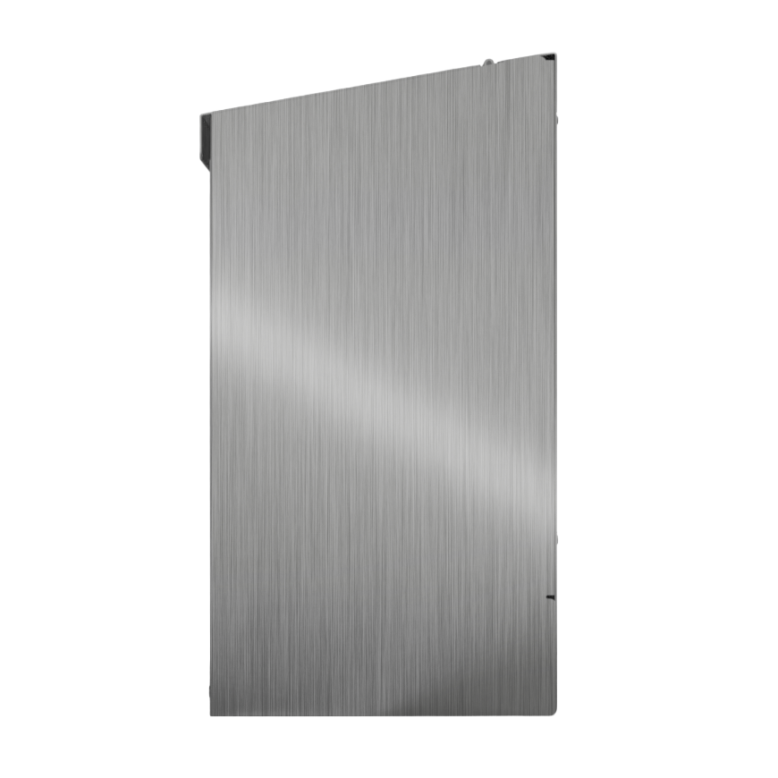 Bulk Dispenser, Double, Stainless Steel, wall mount. Divided with lid. Empty, right side