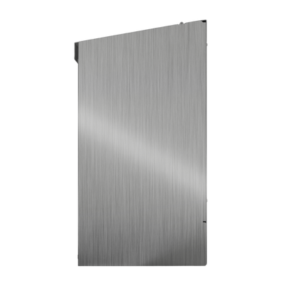 Bulk Dispenser, Double, Stainless Steel, wall mount. Divided with lid. Empty, right side