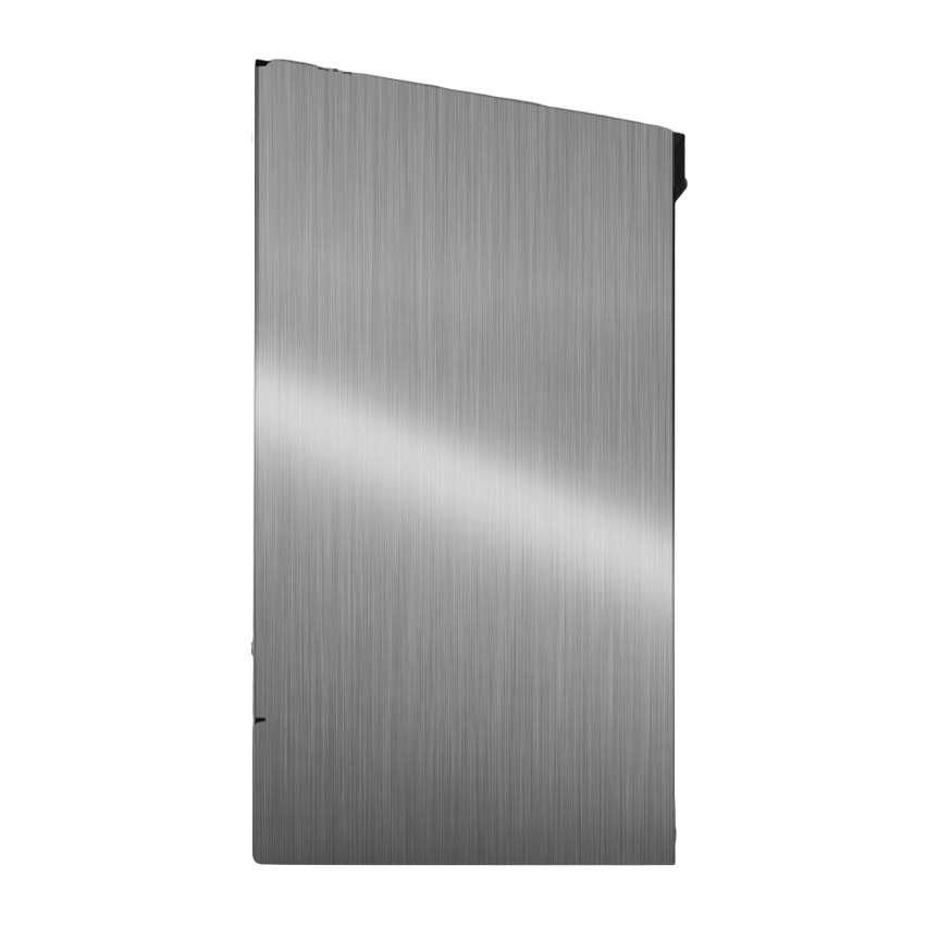 Bulk Dispenser, Double, Stainless Steel, wall mount. Divided with lid. Empty, left side