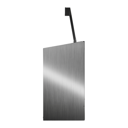 Bulk Dispenser, Double, Stainless Steel, wall mount. Divided with lid. Empty, right side with lid open