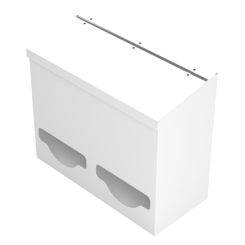Double, Lidded, Bulk PPE dispenser-White-Empty angled slightly left