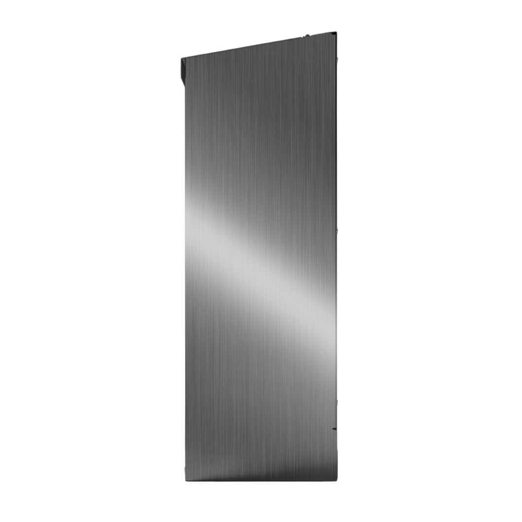 Bulk Dispenser, Tall Double, Stainless Steel, wall mount. 2 compartments, top loading, top or bottom front dispensing. Empty, right side