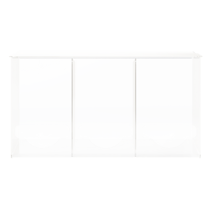 Clear, plastic, triple compartment bulk empty. Lidded for top loading and bottom front hole for dispensing
