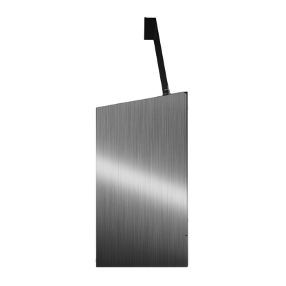 Bulk Dispenser, Triple, Stainless Steel, wall mount. Divided, 3 compartments. Empty, right side with lid open