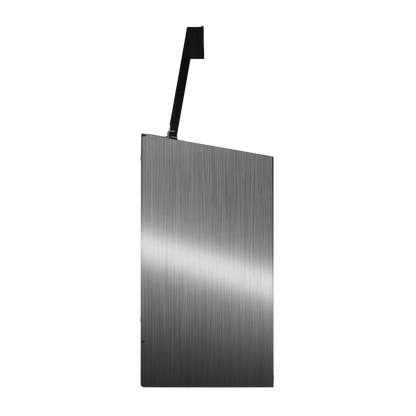 Bulk Dispenser, Triple, Stainless Steel, wall mount. Divided, 3 compartments. Empty, left side with lid open