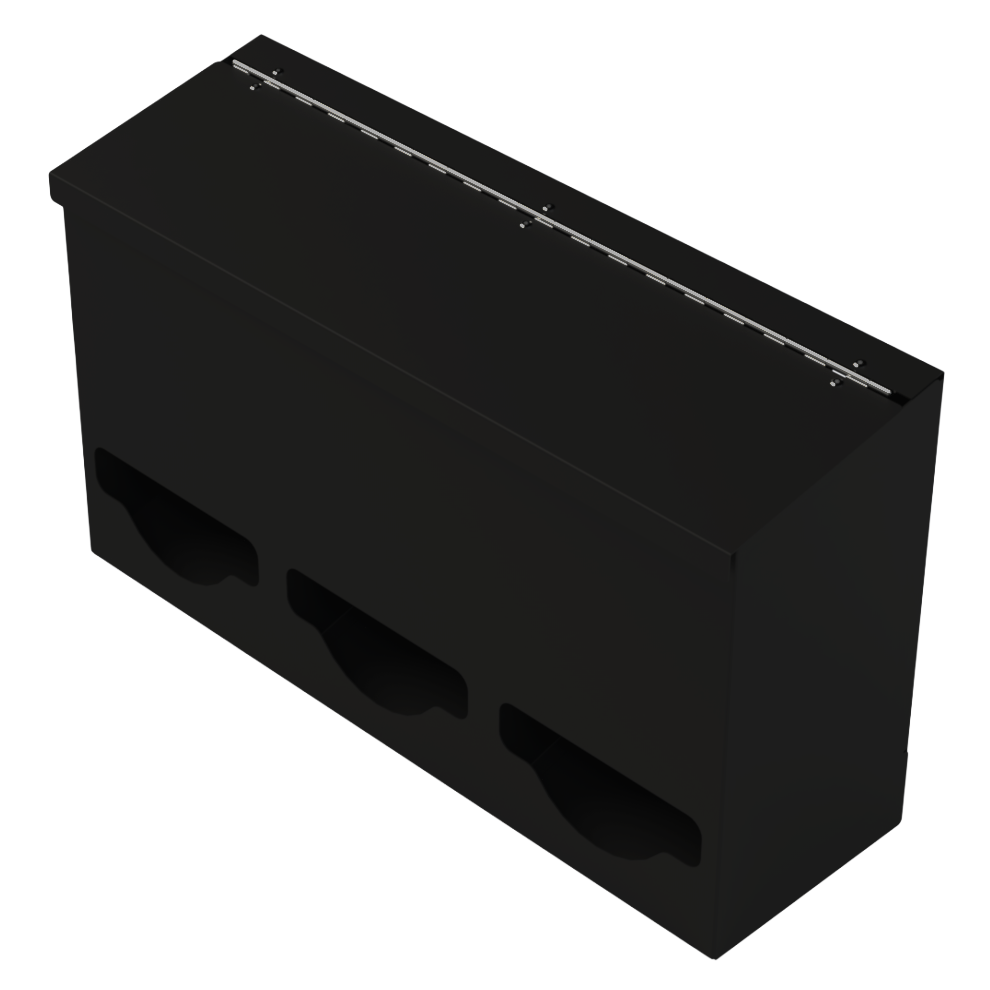 Triple, Lidded, Bulk PPE dispenser-Black- Empty angled slightly left