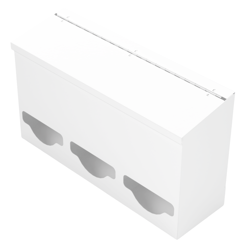 Triple, Lidded, Bulk PPE dispenser-White-Empty angled slightly left