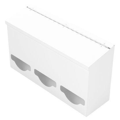 Triple, Lidded, Bulk PPE dispenser-White-Empty angled slightly left
