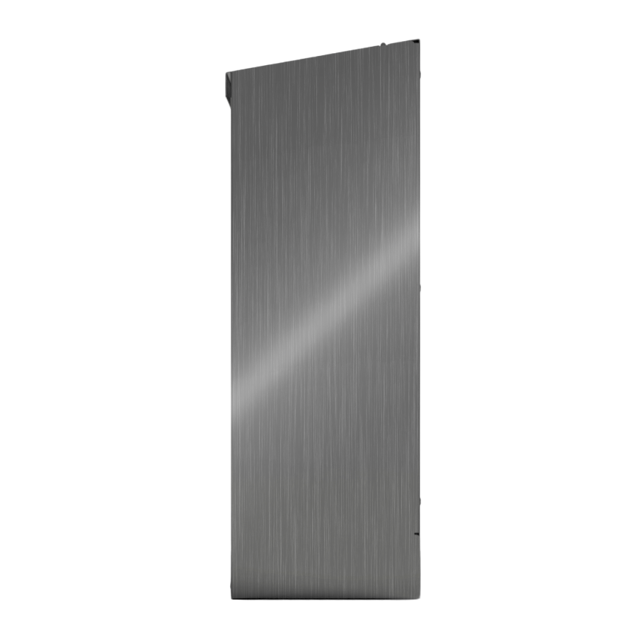 Bulk Dispenser, Tall Triple, Stainless Steel, wall mount. 3 compartments, top loading, top or bottom front dispensing. Empty, right side