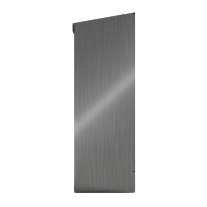 Bulk Dispenser, Tall Triple, Stainless Steel, wall mount. 3 compartments, top loading, top or bottom front dispensing. Empty, right side