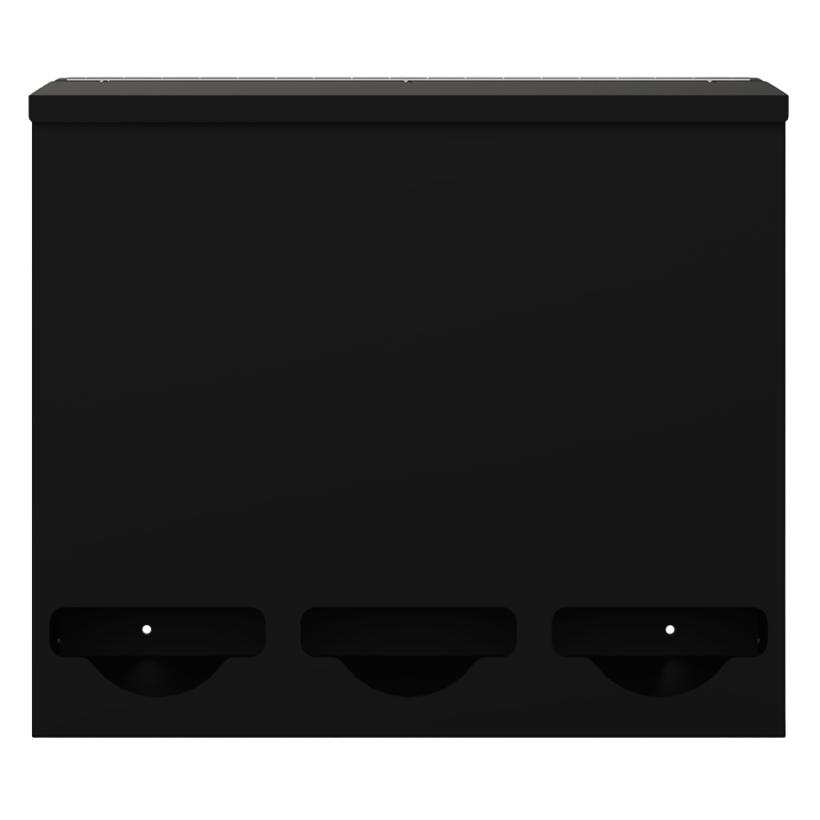 Triple, Lidded, Bulk PPE dispenser-Black- Empty front facing