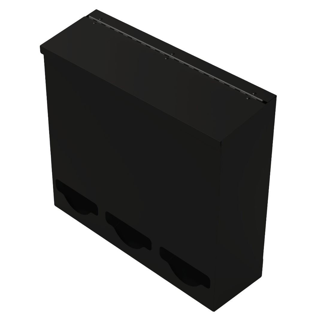 Triple, Lidded, Bulk PPE dispenser-Black- Empty angled slightly left