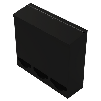 Triple, Lidded, Bulk PPE dispenser-Black- Empty angled slightly left