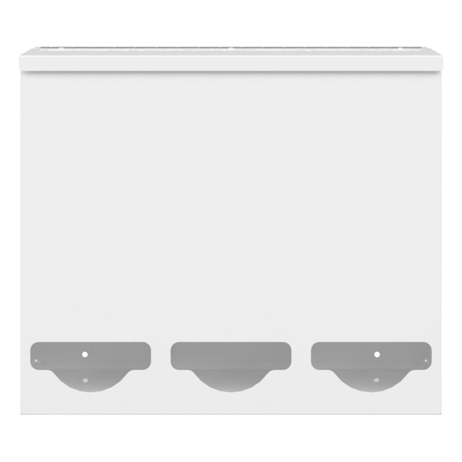 Triple, Lidded, Bulk PPE dispenser-White, front facing, empty