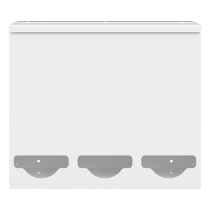 Triple, Lidded, Bulk PPE dispenser-White, front facing, empty