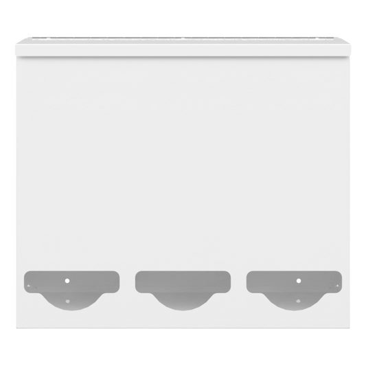Triple, Lidded, Bulk PPE dispenser-White, front facing, empty