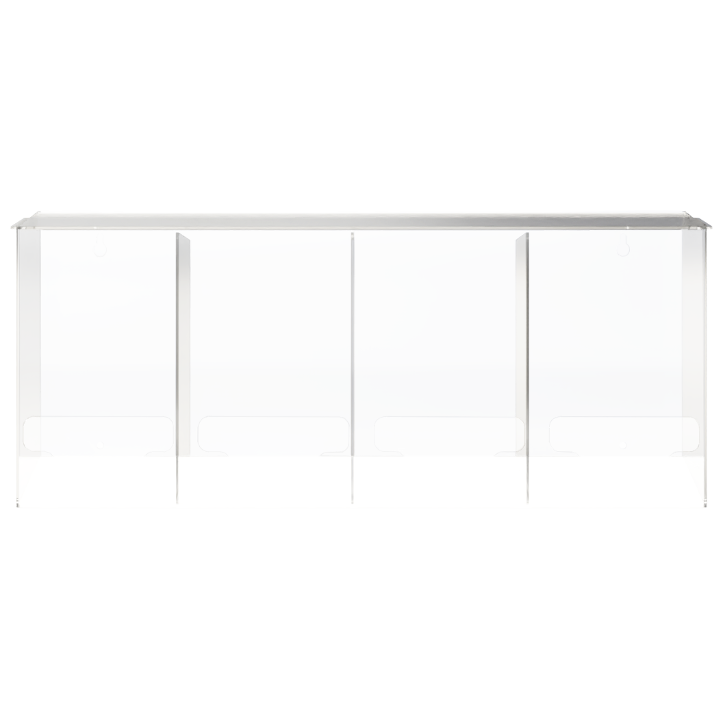 clear, PETG plastic, 4 compartment, bulk storage units with a lid on top for loading and front bottom holes for dispensing. 