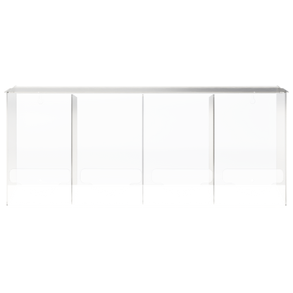 clear, PETG plastic, 4 compartment, bulk storage units with a lid on top for loading and front bottom holes for dispensing. 