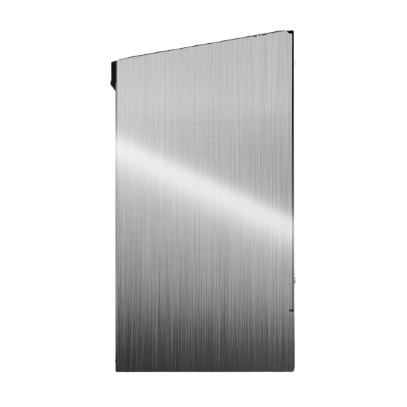 Bulk Dispenser, Quad, Stainless Steel, wall mount. divided with lid, top loading, top or bottom front dispensing. Empty, right side