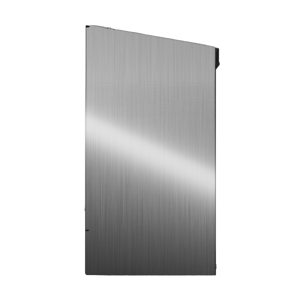 Bulk Dispenser, Quad, Stainless Steel, wall mount. divided with lid, top loading, top or bottom front dispensing. Empty, left side