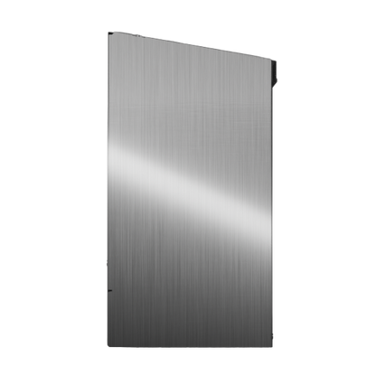 Bulk Dispenser, Quad, Stainless Steel, wall mount. divided with lid, top loading, top or bottom front dispensing. Empty, left side