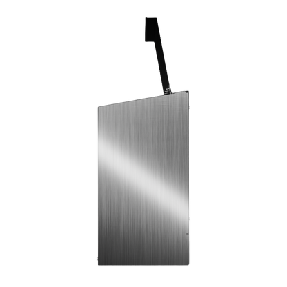 Bulk Dispenser, Quad, Stainless Steel, wall mount. divided with lid, top loading, top or bottom front dispensing. Empty, right side with lid open